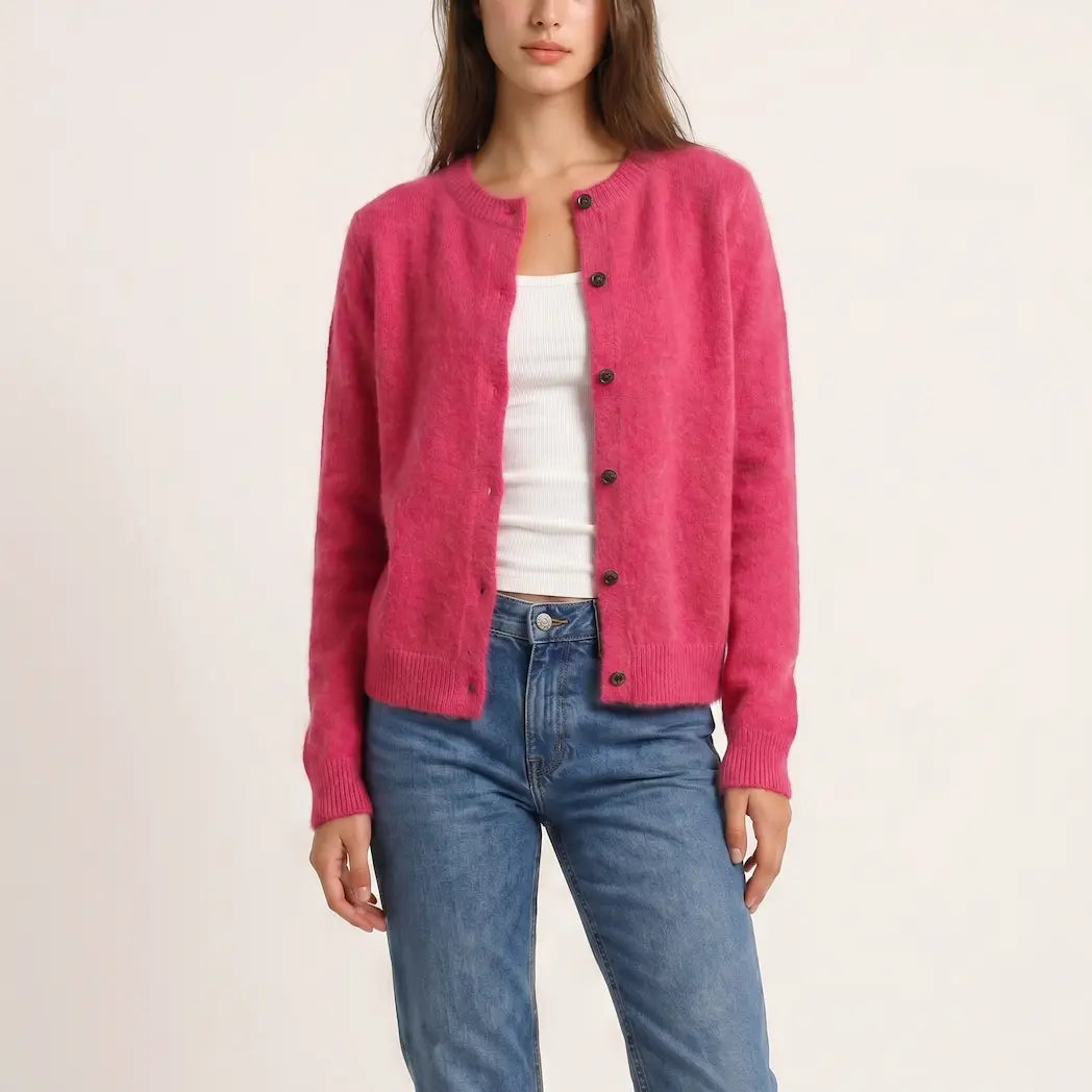 The Sorrento Button Cardigan - Fuchsia